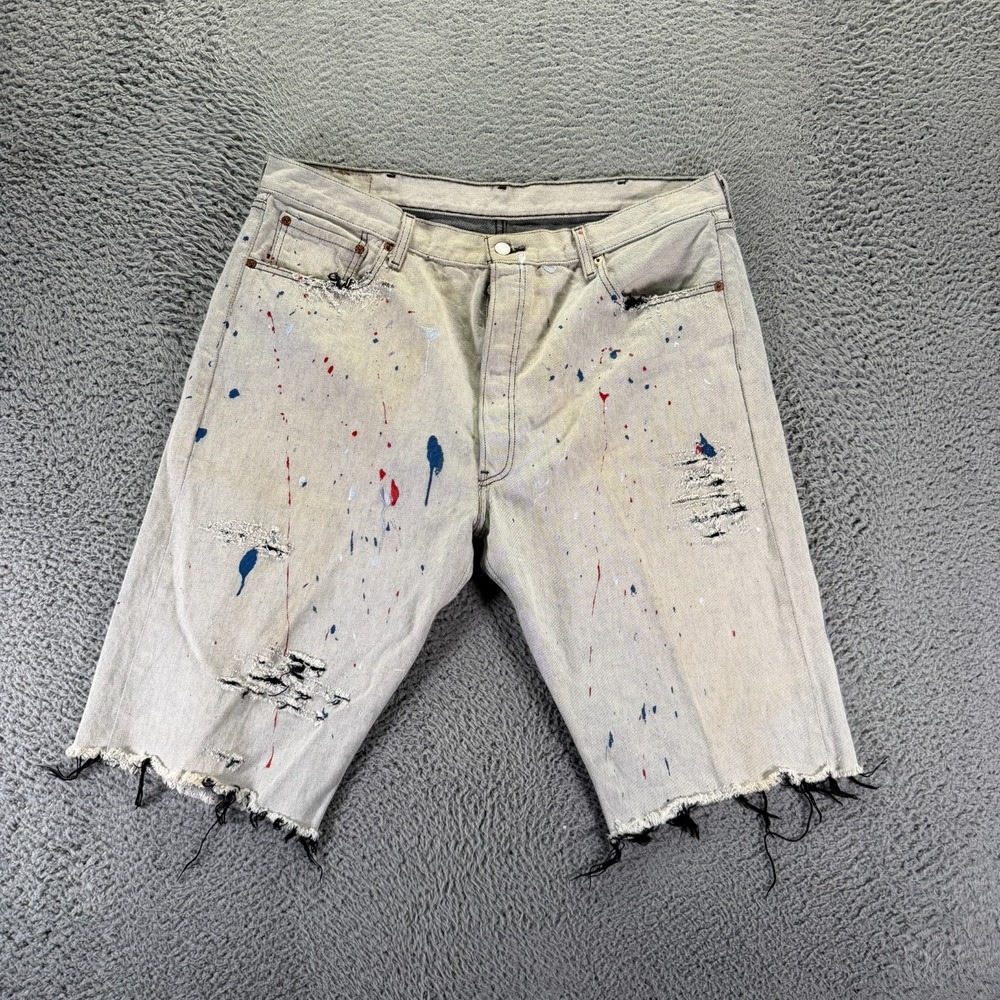 VTG Levi's 501 XX Shorts Men's 42 White Cotton Denim Bermuda Jorts Distressed
